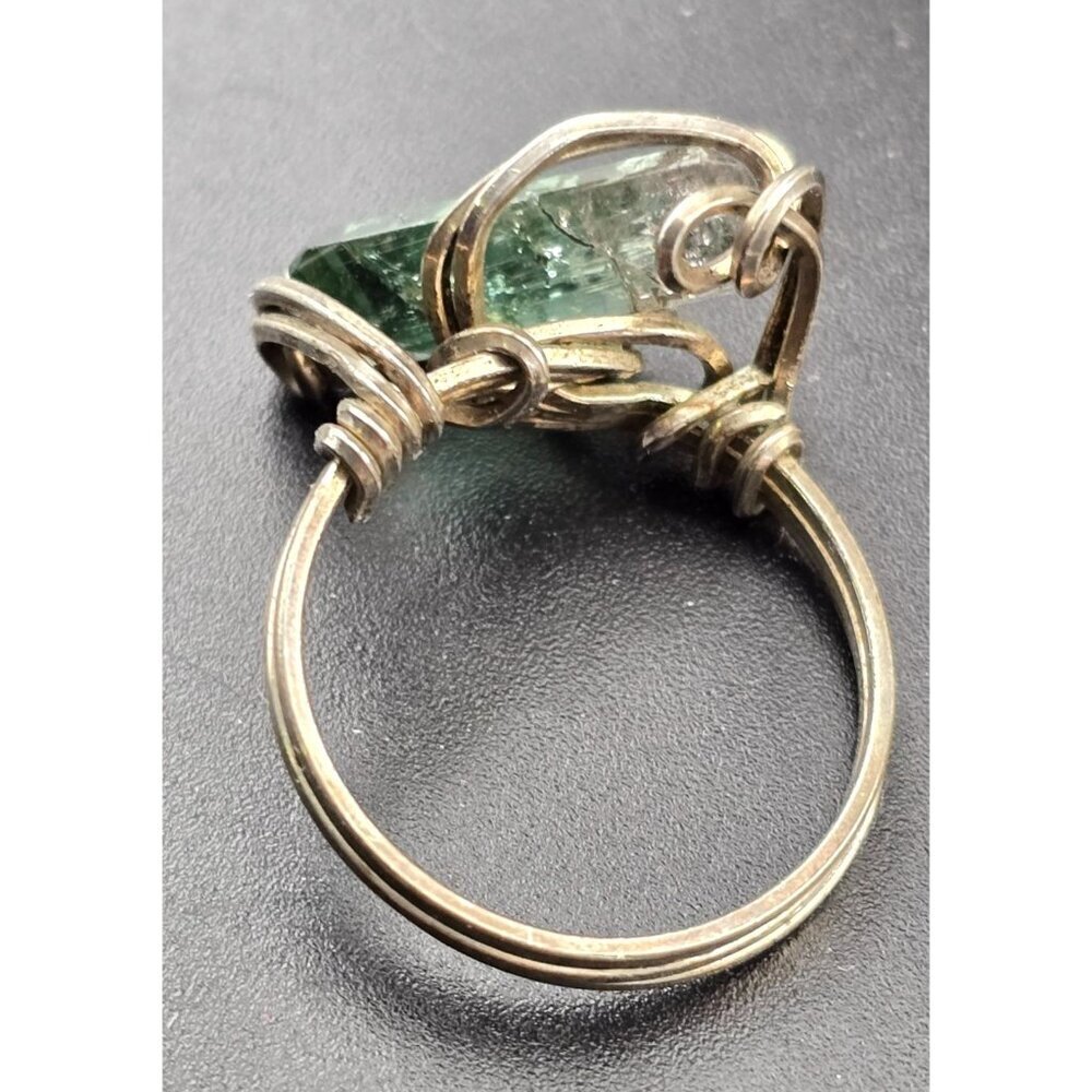 Vintage Handcrafted Watermelon Tourmaline Wire Wrapped Silver Ring Size 5 - Picture 5 of 10